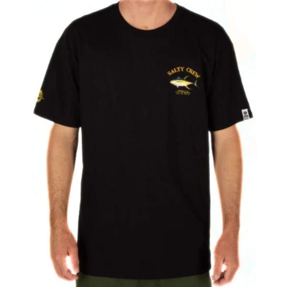 Salty Crew Black T-Shirt Thrashed‎ Faded Distressed Frayed Neckline size Large